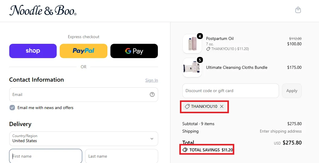 Noodleandboo 10% off coupon